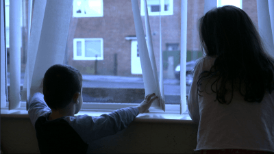 Rochelle's kids looking out of window