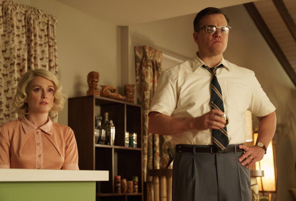 Left to right: Julianne Moore as Margaret and Matt Damon as Gardner in SUBURBICON, from Paramount Pictures and Black Bear Pictures.
