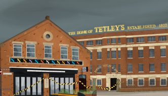 Illustration of Tetley and Sheaf St buildings with construction tape